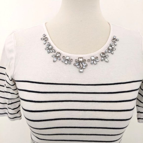Ann Taylor Striped Top Jeweled Neckline - Picture 2 of 5